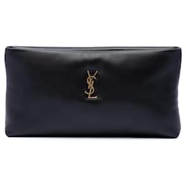 Clutch e pochette lunga Calypso con zip in agnello nero con monogramma Saint Laurent
