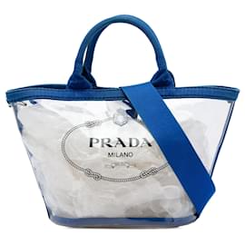 Borsa Tote e borsa Satchel in PVC Canapa blu Prada con logo