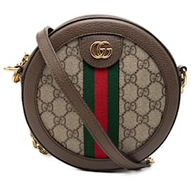 Borsa a tracolla rotonda Gucci Mini GG Supreme Web Ophidia beige