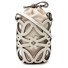 Borsa a tracolla LOEWE Anagram in pelle bianca con tasca sagomata
