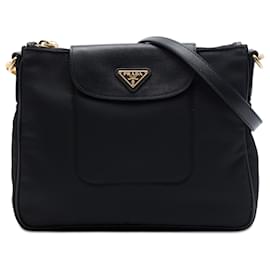 Borsa a tracolla Prada Tessuto con bordatura Saffiano nera
