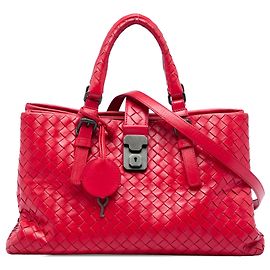 Borsa Satchel Roma in nappa Intrecciato rossa Bottega Veneta Small