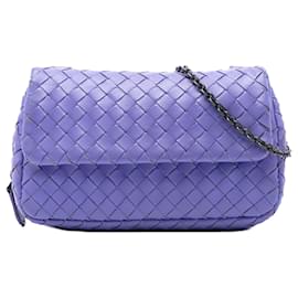 Mini borsa a tracolla con patta e catena espandibile in nappa intrecciato viola Bottega Veneta