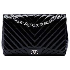Borsa a tracolla Chanel Jumbo Classic Chevron Patent Single Flap nera