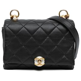 Borsa a tracolla Chanel Mini Quilted Calfskin Pearl CC Accordion Flap Nera