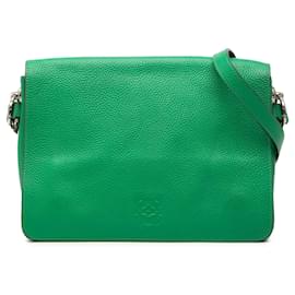 Borsa a tracolla LOEWE Anagram in pelle di vitello martellata verde