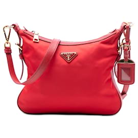 Borsa a tracolla Prada Tessuto con finiture in Saffiano rosso