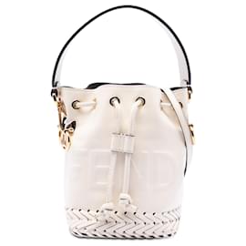 Borsa a secchiello Mon Tresor Fendi Mini in pelle goffrata con cuciture Whipstitch bianca