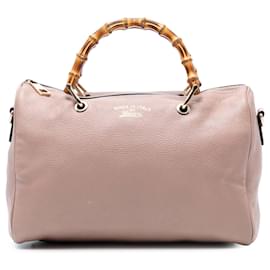 Borsa Boston Gucci Medium in pelle di vitello rosa con manico in bambù Satchel