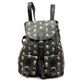 Schwarzer Saint Laurent Prairie Floral Print Festival Rucksack aus Leder