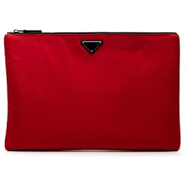 Clutch Tessuto Soft Zip rossa Prada