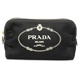 Pochette in tela Canapa nera con logo Prada