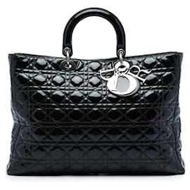 Lady Dior Extra Large Satchel aus Lackleder Cannage Schwarz