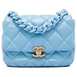 Blue Chanel Mini Quilted Lambskin Lacquered Chain Flap Crossbody Bag