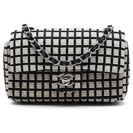 Borsa a tracolla Chanel Mini Rectangular Tweed e Ribbon Logo Single Flap nera