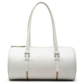 Weiße Burberry Leder Barrel Schultertasche