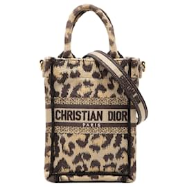 Beige Dior Mizza Mini Bestickte Canvas Leopard Vertical Book Tote Satchel