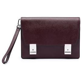 Clutch convertibile con doppia chiusura Saffiano rosso Prada