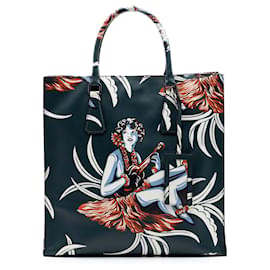 Tote in Saffiano verde con stampa hawaiana Prada