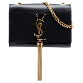 Kleine Saint Laurent Kate Umhängetasche aus glattem Kalbsleder mit Monogramm in Schwarz
