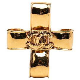 Spilla Nastro Croce Chanel CC Placcata Oro