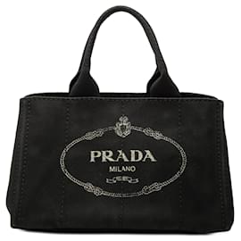 Borsa satchel in tela Canapa Prada nera con logo