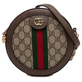 Borsa a tracolla rotonda Gucci Mini GG Supreme Web Ophidia beige