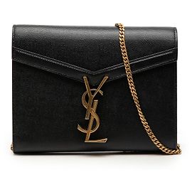 Borsa a tracolla portafoglio con catena Cassandra Monogram Grain De Poudre nera Saint Laurent