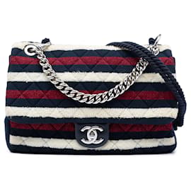 Bolso Chanel Jumbo Stripe de jersey de fieltro y cuerda azul
