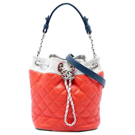 Borsa a secchiello Cuba Chanel CC in agnello trapuntato multicolore arancione