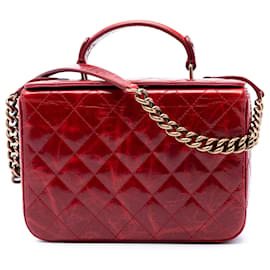 Borsa vanity Chanel CC in pelle di vitello laccata trapuntata rossa