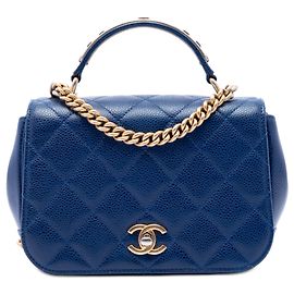 Bolso Chanel Mini Quilted Caviar Carry Around Flap Satchel Azul