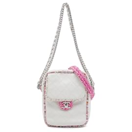 Borsa Satchel Elegante in Tweed e Agnello Trapuntato Bianco Chanel