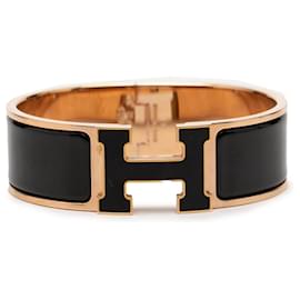 Black Hermès Wide Enamel Clic Clac H Bracelet GM