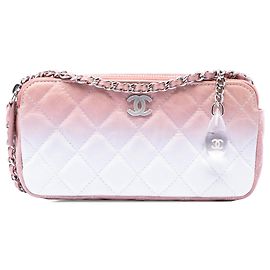 Clutch a tracolla con doppia zip in pelle di vitello Chanel Ombre rosa con catena
