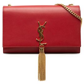 Bolso bandolera Kate Classic Monogram con borla en piel de vitello lisa roja Medium Saint Laurent