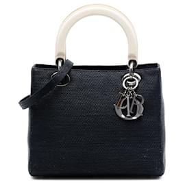 Borsa Lady Dior in nylon blu, taglia Medium