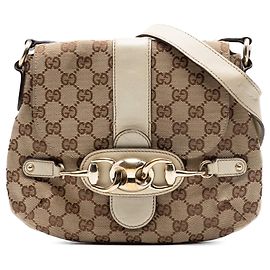 Bolsa de ombro Gucci GG Canvas Horsebit branca