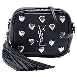 Black Saint Laurent Studded Calfskin Monogram Heart Blogger Crossbody