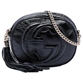Mini borsa a tracolla Soho in vernice nera con catena Gucci