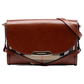 Borsa a tracolla Abbott in pelle marrone e tela House Check Burberry
