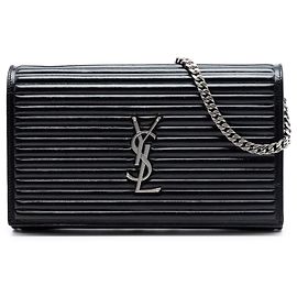 Borsa a tracolla Kate monogramma in pelle di vitello trapuntata orizzontale media nera Saint Laurent