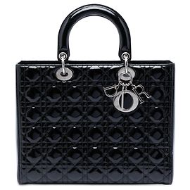 Borsa Dior Large Patent Cannage Lady Dior nera