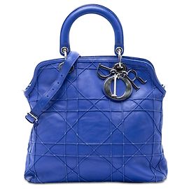 Borsa Dior Medium Lambskin Cannage Polochon Granville blu