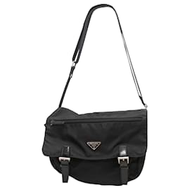 Borsa a tracolla in nylon nero Prada