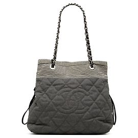 Tote Bon Bon in denim trapuntato Chanel grigio, taglia Medium