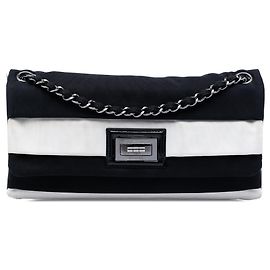 Bolso de hombro Chanel Reissue 2.55 de solapa única en lona con rayas negro