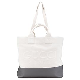 Tote Satchel Gucci in tela bianca con logo in rilievo