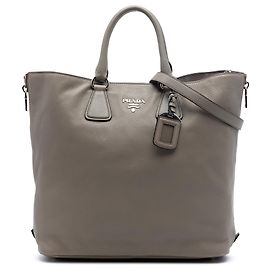 Borsa Tote Convertibile con Zip Laterale in Vitello Daino Marrone Prada
