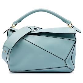 Borsa Satchel Puzzle in pelle di vitello blu LOEWE Medium - Loewe